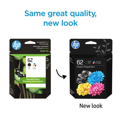 HP 62 Black/Tri-Color Standard Yield Ink Cartridge, 2/Pack (N9H64FN#140)