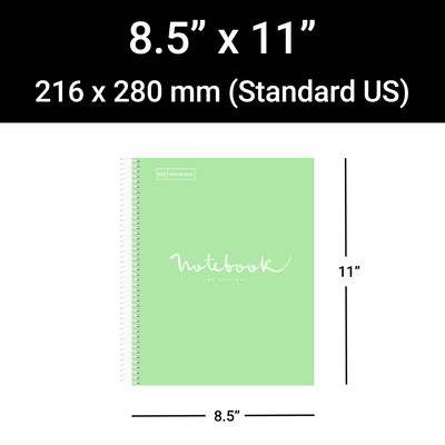 Miquelrius Emotions 1-Subject Notebook, 8.5 x 11, College-Ruled, 80 Sheets, Mint, 5/Pack (48276CS)