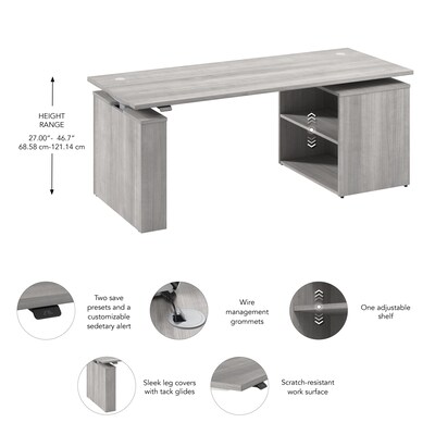 Bush Business Furniture Stratus 72"W Electric Adjustable Standing Desk with Bookcase, Platinum Gray (SUT006PG)