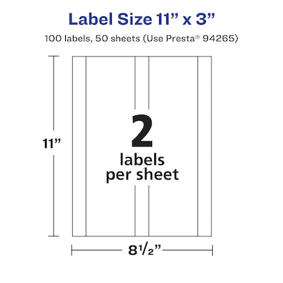 Avery Laser/Inkjet Rectangle Waterproof Multipurpose Labels, 3"  x 11", White, 100/Box (94265)