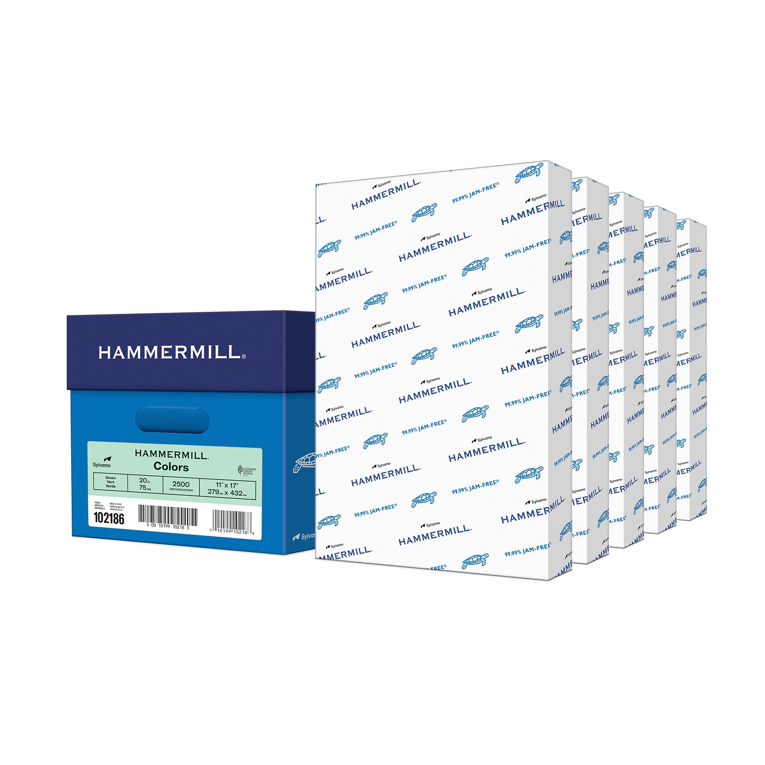 Hammermill 11 x 17 Colored Copy Paper, 20 lbs., Green, 500 Sheets/Ream, 5 Reams/Carton (102186CT)