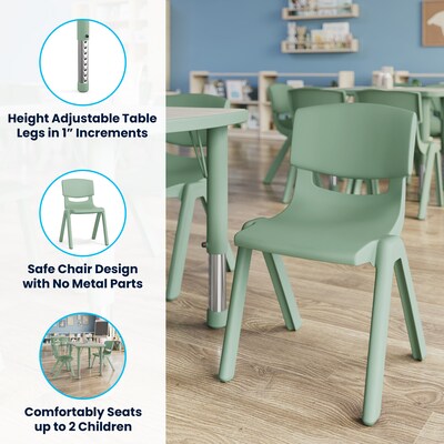 Flash Furniture Emmy Rectangular Activity Table Set, 26.5" x 21.75", Height Adjustable, Light Gray Woodgrain/Sage