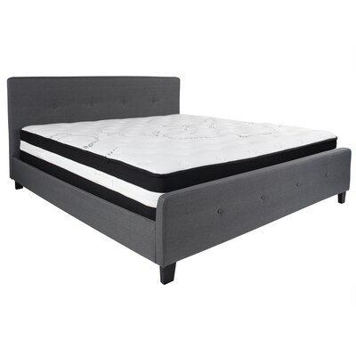 Flash Furniture Tribeca Tufted Upholstered Platform Bed in Dark Gray Fabric with Pocket Spring Mattress, King (HGBM32)