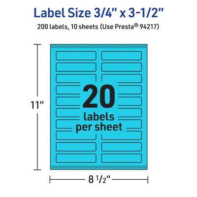 Avery Rectangle Multipurpose Labels, 0.75" x 3.5", Bright Blue, 200/Pack (94217)