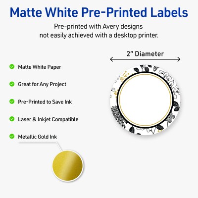 Avery Round Laser/Inkjet Multipurpose Labels, 2, White, 120/Pack (19479371019)