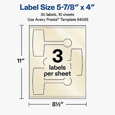 Avery Laser/Inkjet Multipurpose Labels, 5-7/8" x 4", Pearlized Ivory, 30 Labels/Pack (19479370776)