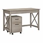 Bush Furniture Key West 48W Writing Desk with 2 Drawer Mobile Pedestal, Washed Gray (KWS001WG)