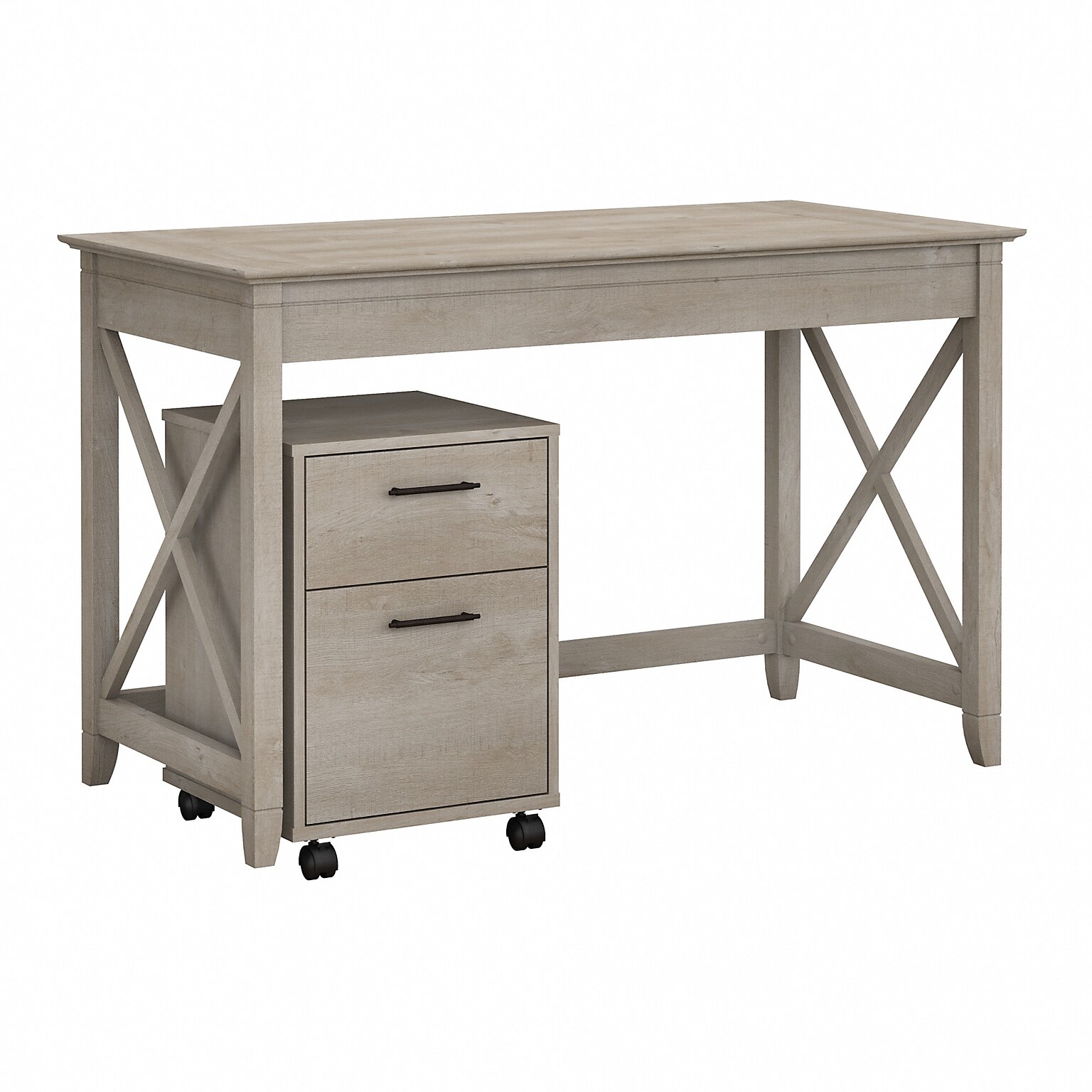 Bush Furniture Key West 48W Writing Desk with 2 Drawer Mobile Pedestal, Washed Gray (KWS001WG)
