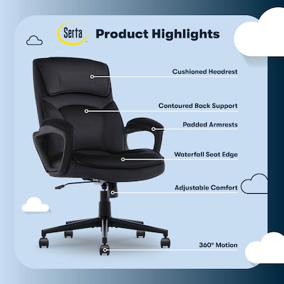 Serta Comfort Classic Ergonomic Velvet Fabric Swivel Executive Chair, Black (CCHR10005D)