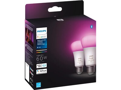Philips Hue 60W Equivalent A19 LED Smart Light Bulb, Warm White, 2/Pack  (548610)