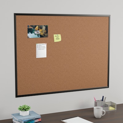 Staples Cork Bulletin Board, Black Frame, 4' x 3' (ST62834)