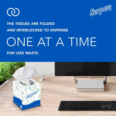 Surpass Cube Facial Tissue, 2-ply, White, 90 Sheets/Box, 36 Boxes/Carton (21320)