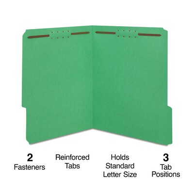 Staples® Reinforced Classification Folder, 2" Expansion, Letter Size, Green, 50/Box (ST18344-CC)