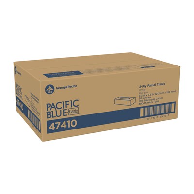 Pacific Blue Basic Facial Tissue, 2-ply, 100 Tissues/Box, 30 Boxes/Pack (47410)