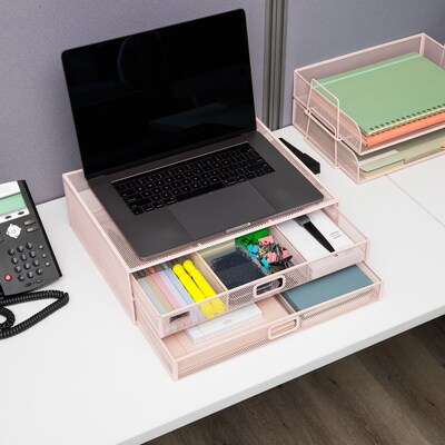 Mind Reader Two-Tier Monitor Stand Laptop Riser, Up to 30 lbs., Pink (2TDMESHY-PNK)