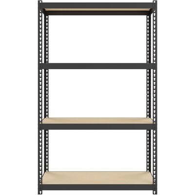 Lorell Iron Horse Narrow Riveted Shelving Unit, 200 lb. Capacity, 30"W x 12"D x 48"H, Black/Natural (LLR66963)