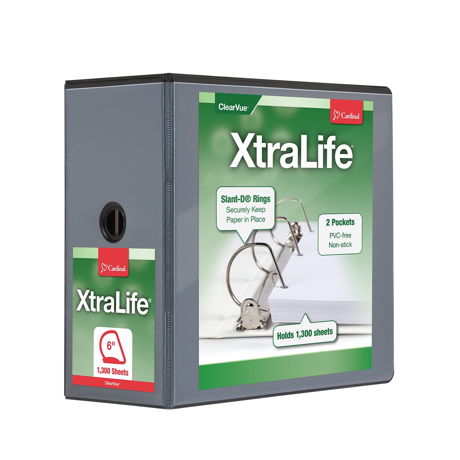 Cardinal XtraLife ClearVue 6 3-Ring View Binders, D-Ring, Black (26361)