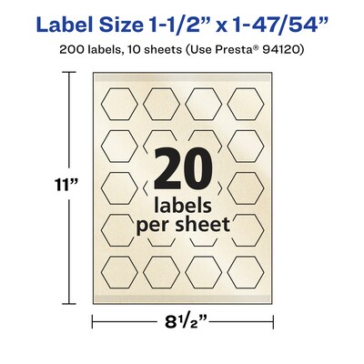 Avery Pearlized Ivory Decorative Edge Multipurpose Labels, 1-1/2" x 1-47/54", Ivory, 200/Pack (94120)