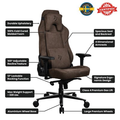 Arozzi Vernazza Supersoft Fabric Ergonomic Racing Gaming Chair, Brown (VERNAZZA-SPSF-BWN)