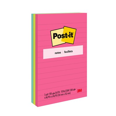 Post-it Notes, 4 x 6, Poptimistic Collection, Lined, 100 Sheets/Pad, 3 Pads/Pack (660-3AN)
