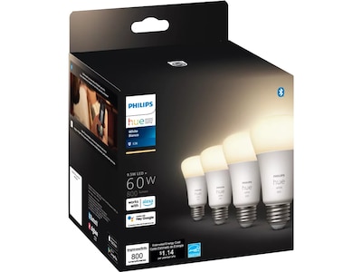 Philips Hue 60W Equivalent A19 LED Smart Light Bulb, Warm White, 4/Pack  (476977)