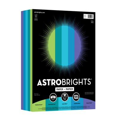 Astrobrights Colored Paper, 24 lbs., 8.5 x 11, Assorted Cool Colors, 500 Sheets/Ream (WAU20274)