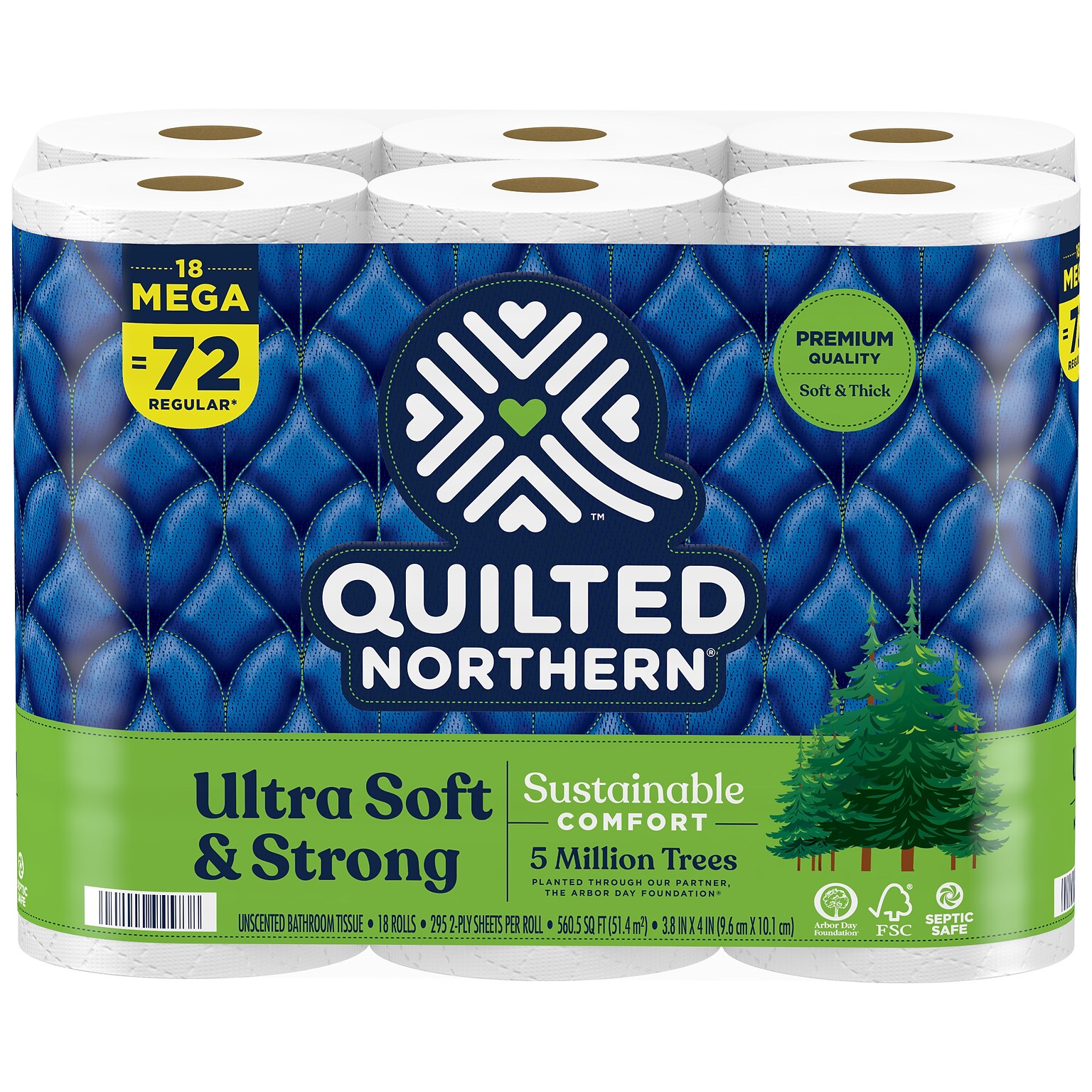 Quilted Northern Ultra Soft & Strong 2-Ply Standard Toilet Paper, White, 295 Sheets/Roll, 18 Rolls/Case (946325)