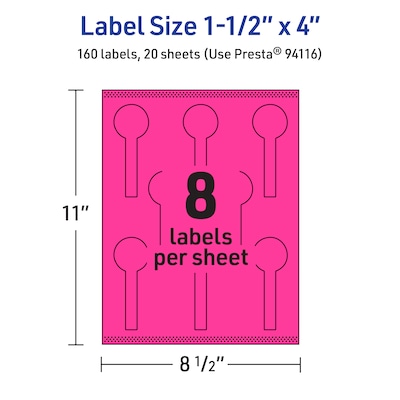 Avery Lollipop Laser/Inkjet Multipurpose Labels, 1.5" x 4", Neon Magenta (160/Pack)