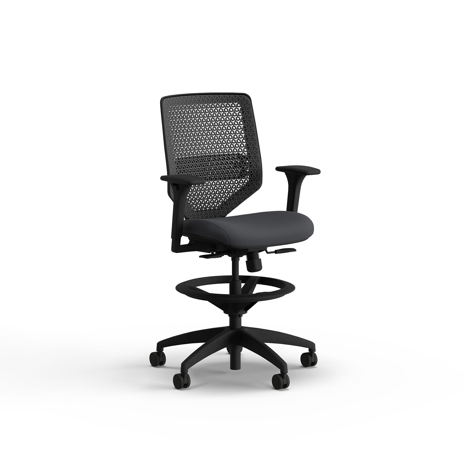 HON Solve ReActiv/Vinyl Task Stool with Backrest and Footrest, Charcoal/Basalt (HSLVSMR.Y1.A.H.0S.SX23.BL.SB.T)