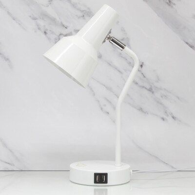Simple Designs Sleek Essentials LED Desk Lamp, 15.2", with USB Ports, White (LD1072-WHT)