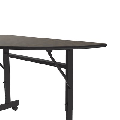 Correll Econoline 48"W x 24"D Adjustable Foldable Training Room Table, Laminate, With Wheels, Walnut (FTM2448TFHR01)
