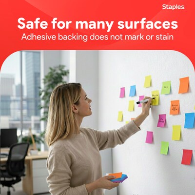 Staples Ultra Sticky Notes, 3" x 3", Summer Breeze Collection, 100 Sheets/Pad, 24 Pads/Pack (ST62882)