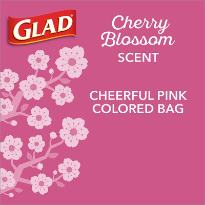 Glad Odorshield 4 Gallon Drawstring Kitchen Trash Bag, Febreeze Cherry Blossom, Pink, 34 Bags/Box (79274)
