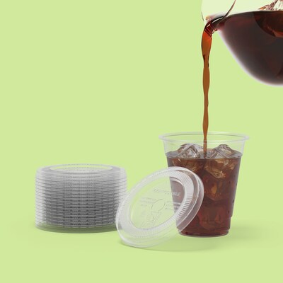 Perk™ Eco Compostable Straw Slot Plastic Lid, 12/16 Oz., Clear, 500/Pack (PK56198)