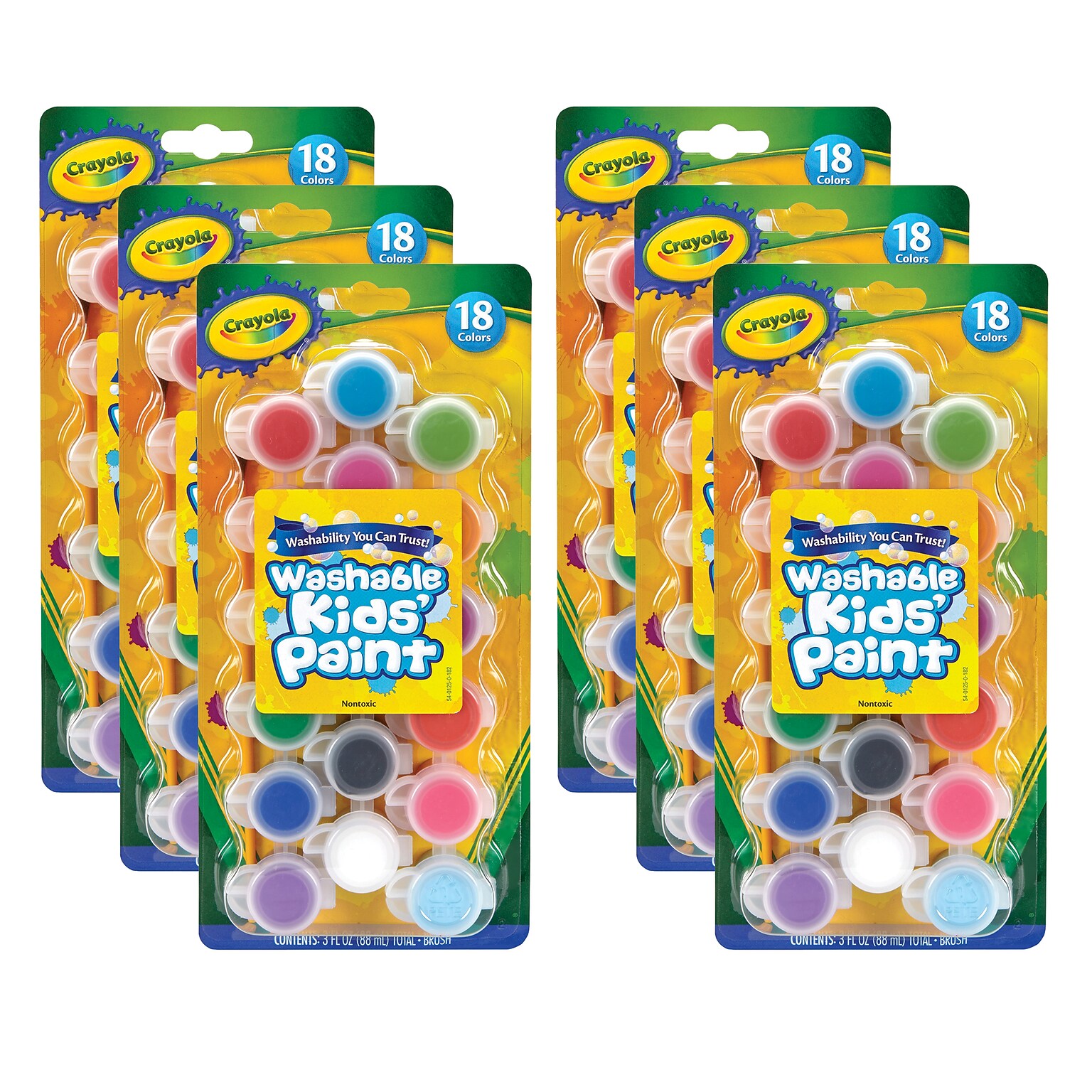 Crayola Washable Kids Paint Set & Paintbrush, Asorted Colors, 6 Sets/Bundle (BIN540125-6)