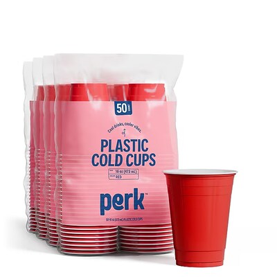 Perk™ Plastic Cold Cup, 16 Oz., Red, 50/Pack (PK54359)