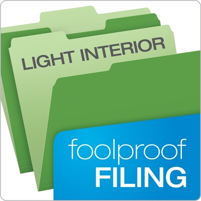 Pendaflex Recycled File Folder, 1/3-Cut Tab, Assorted, Letter Size, Bright Green, 100/Box (4210 1/3 BGR)