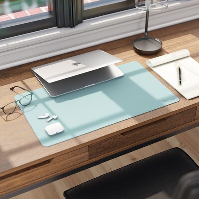 Smead Small Vegan Leather Anti-Slip Desk Pad, 23.6" x 13.7", Light Blue (SMD64840)