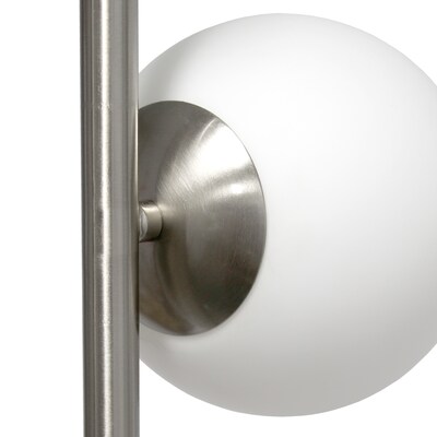 Simple Designs 66" Tall Mid Century Modern Standing Tree Floor Lamp w/ Dual White Glass Globe Shade, Brushed Nickel (LF1044-BSN)