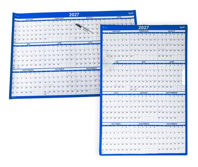 2027 Quill Brand® 36 x 24 Yearly Dry-Erase Wall Calendar, Reversible, White/Blue (63616-27-QCC)