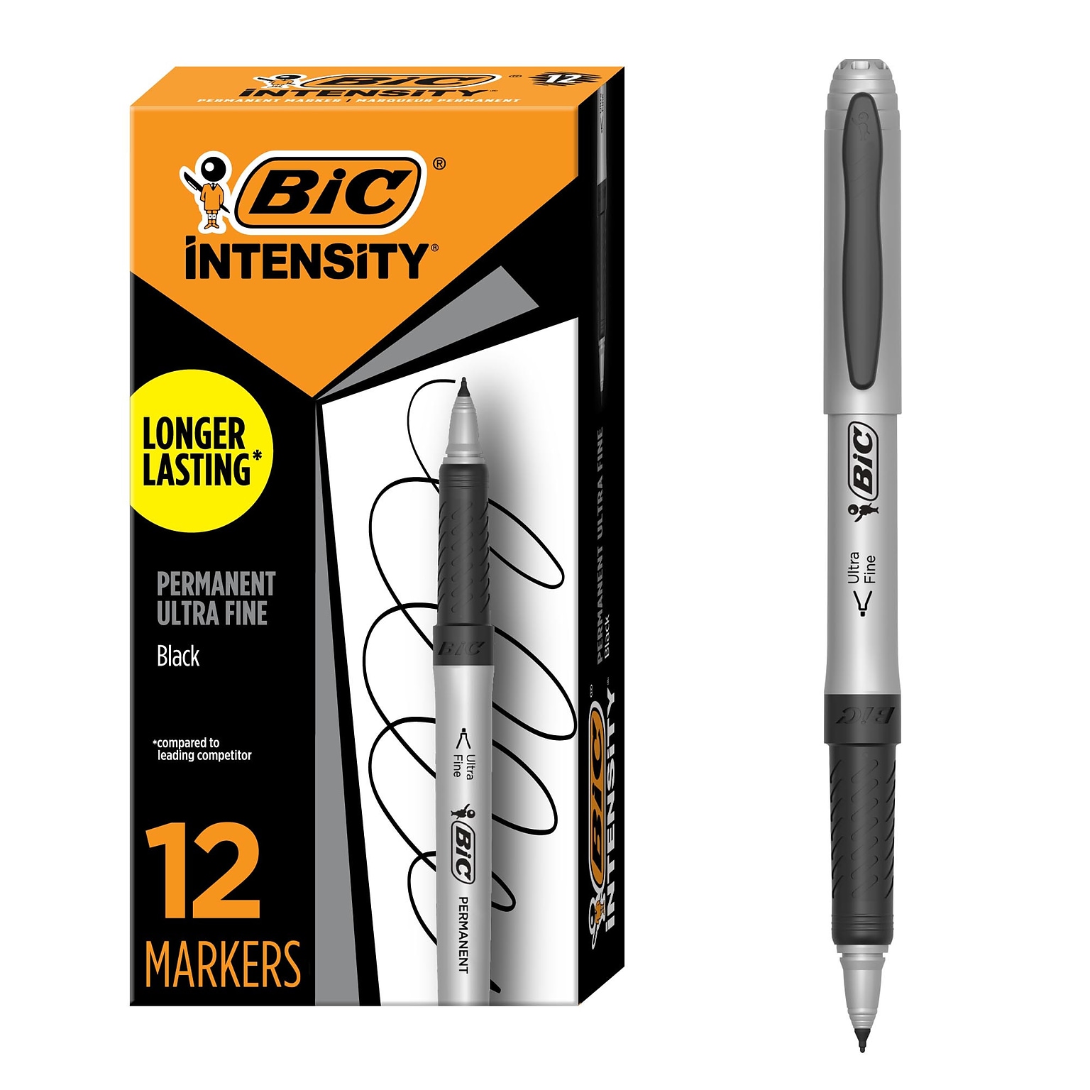 BIC Intensity Permanent Markers, Ultra Fine Tip, Black, 12/Pack (GPMU11BK)