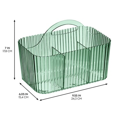 mDesign 4-Section Plastic Desktop Caddy Organizer with Handle, Plastic, Sage (26052)