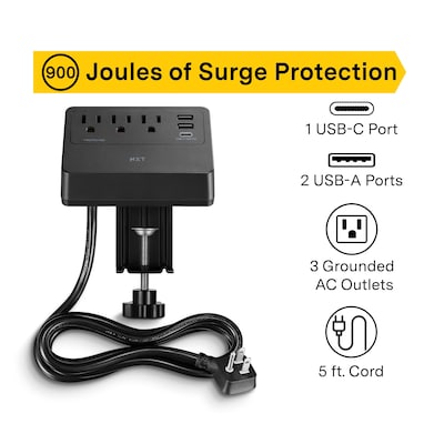 NXT Technologies™ 3-Outlet 3-USB Port Surge Protector, 5' Cord, Black (NX61430)