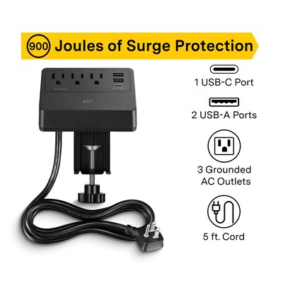 NXT Technologies™ 3-Outlet 3-USB Port Surge Protector, 5 Cord, Black (NX61430)