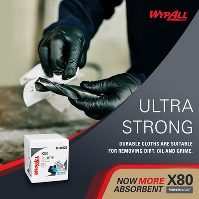 WypAll PowerClean X80 Nylon Cleaning Wipers, 12" x 12.5", White, 50 Wipers/Box, 4/Carton (41026)