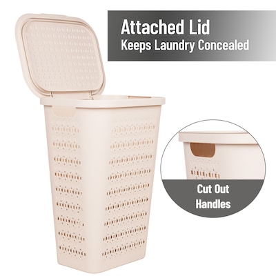 Mind Reader Slim Tapered Hamper with Lid, Plastic, Ivory (SWHAMP50-IVO)