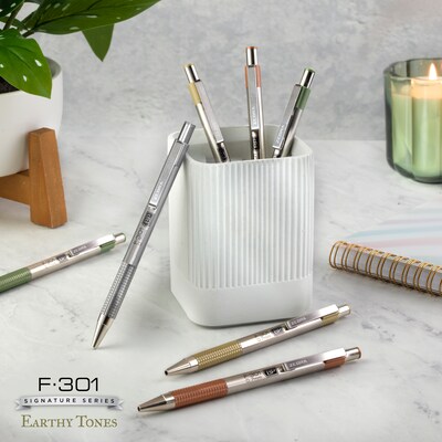 F-301 Retractable Ballpoint 0.7mm Assorted Earthy Tones 4Pk