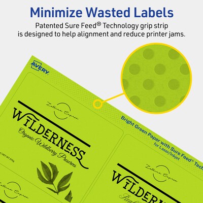 Avery Rectangle Multipurpose Labels, 3-1/3" x 4", Bright Green, 480/Box (94215)