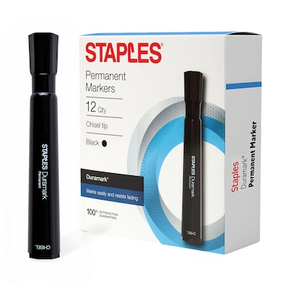Staples DuraMark Tank Permanent Marker, Chisel Tip, Black, 12/Pack (10403-CC)