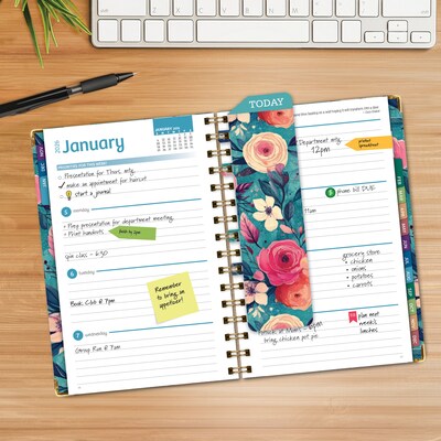 2026 Global Printed Products 5.5" x 8" Weekly & Monthly Planner, Paperboard Cover, Teal Floral (FSHN-CY26-58-17)
